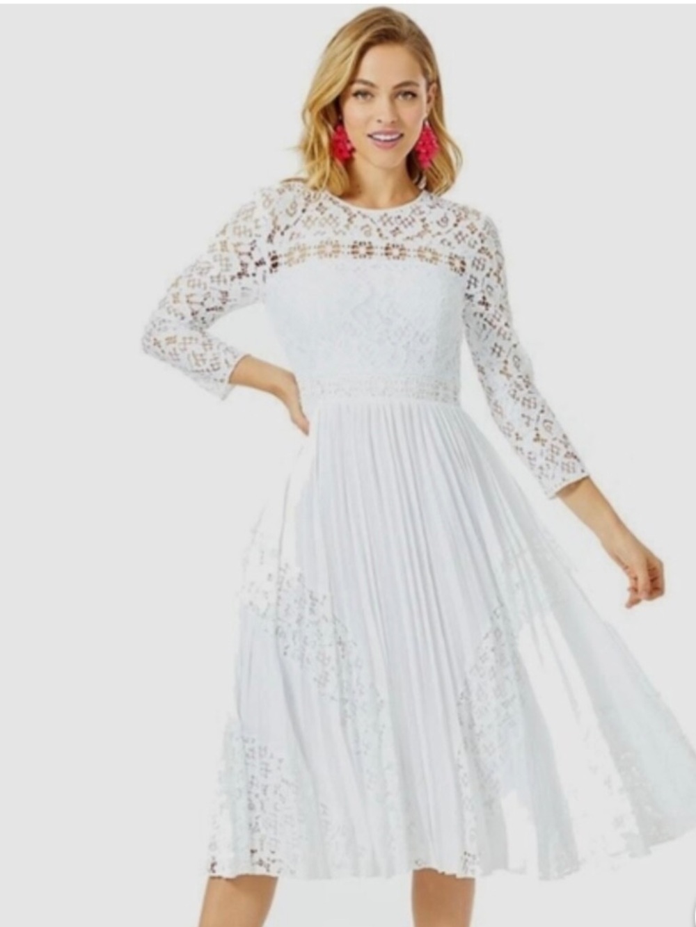Lilly Pulitzer Aiden White Lace Pleated Midi Dress Resort White Bride Engagement
